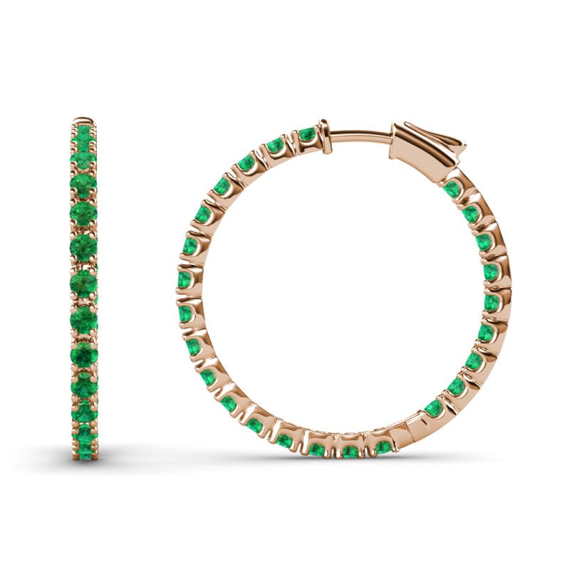Melissa 0.80 ctw (1.70 mm) Inside Outside Round Emerald Eternity Hoop Earrings 