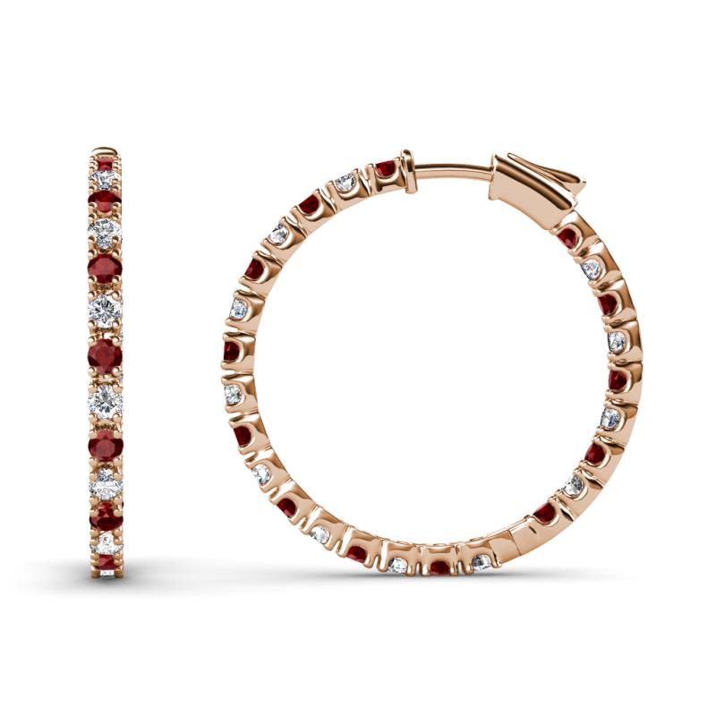 Melissa 1.03 ctw (1.70 mm) Inside Outside Round Red Garnet and Natural Diamond Eternity Hoop Earrings 