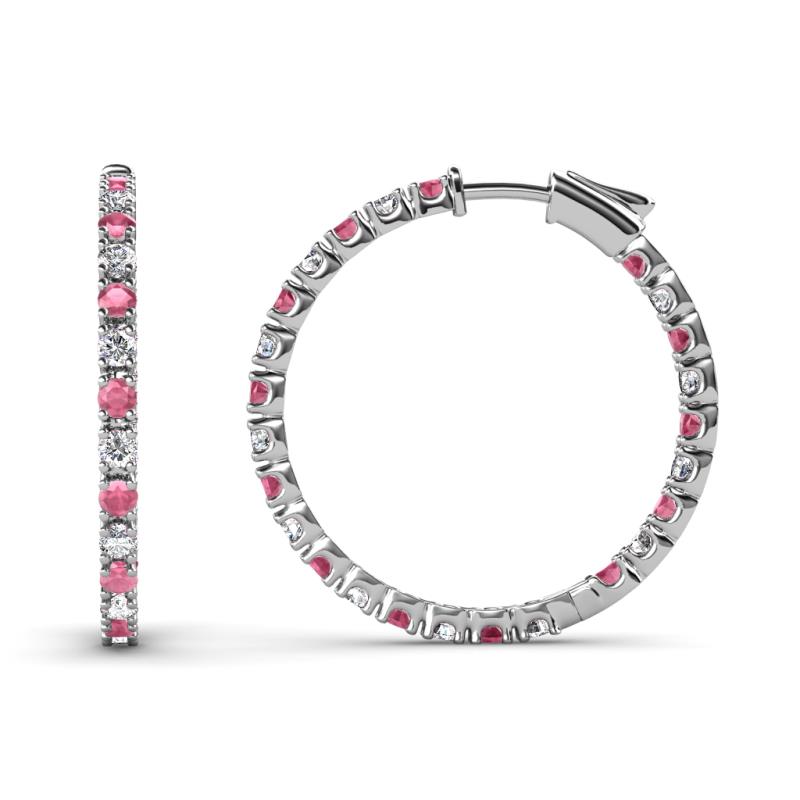Melissa 1.03 ctw (1.70 mm) Inside Outside Round Rhodolite Garnet and Natural Diamond Eternity Hoop Earrings 