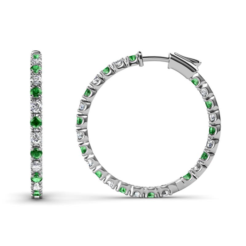 Melissa 1.03 ctw (1.70 mm) Inside Outside Round Green Garnet and Natural Diamond Eternity Hoop Earrings 