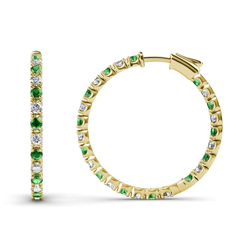 Melissa 1.03 ctw (1.70 mm) Inside Outside Round Green Garnet and Natural Diamond Eternity Hoop Earrings 