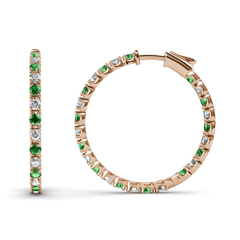 Melissa 1.03 ctw (1.70 mm) Inside Outside Round Green Garnet and Natural Diamond Eternity Hoop Earrings 