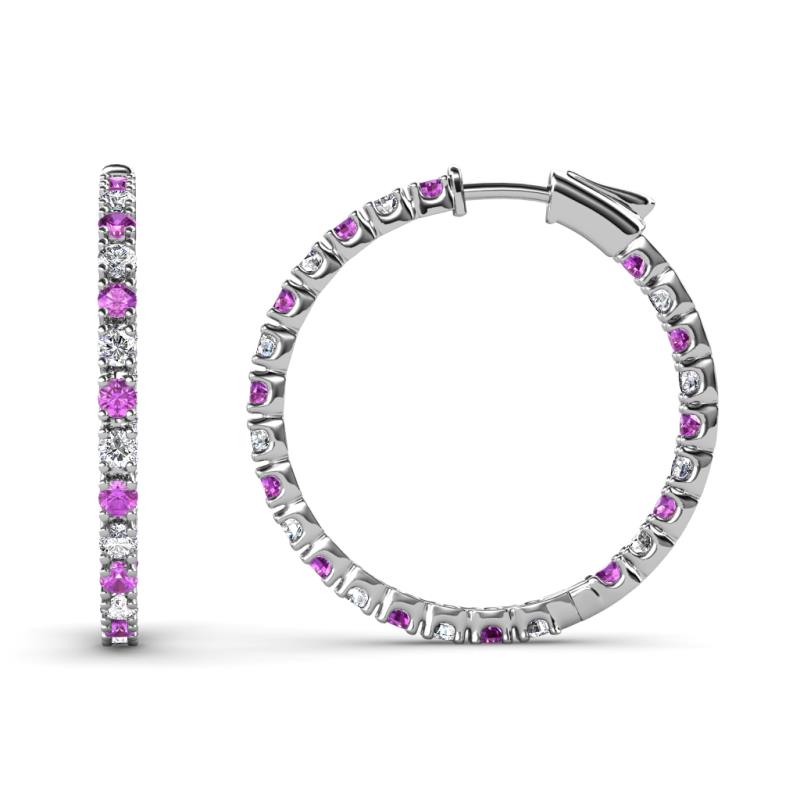 Melissa 0.90 ctw (1.70 mm) Inside Outside Round Amethyst and Natural Diamond Eternity Hoop Earrings 
