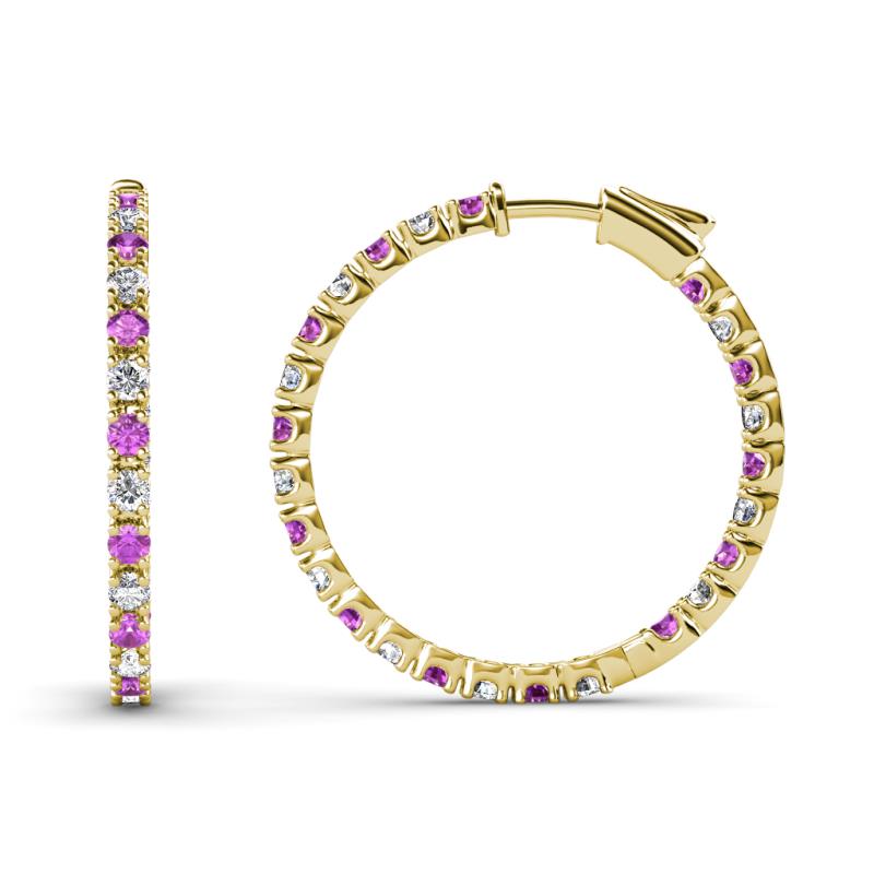 Melissa 0.90 ctw (1.70 mm) Inside Outside Round Amethyst and Natural Diamond Eternity Hoop Earrings 