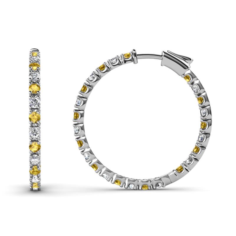Melissa 0.90 ctw (1.70 mm) Inside Outside Round Citrine and Natural Diamond Eternity Hoop Earrings 