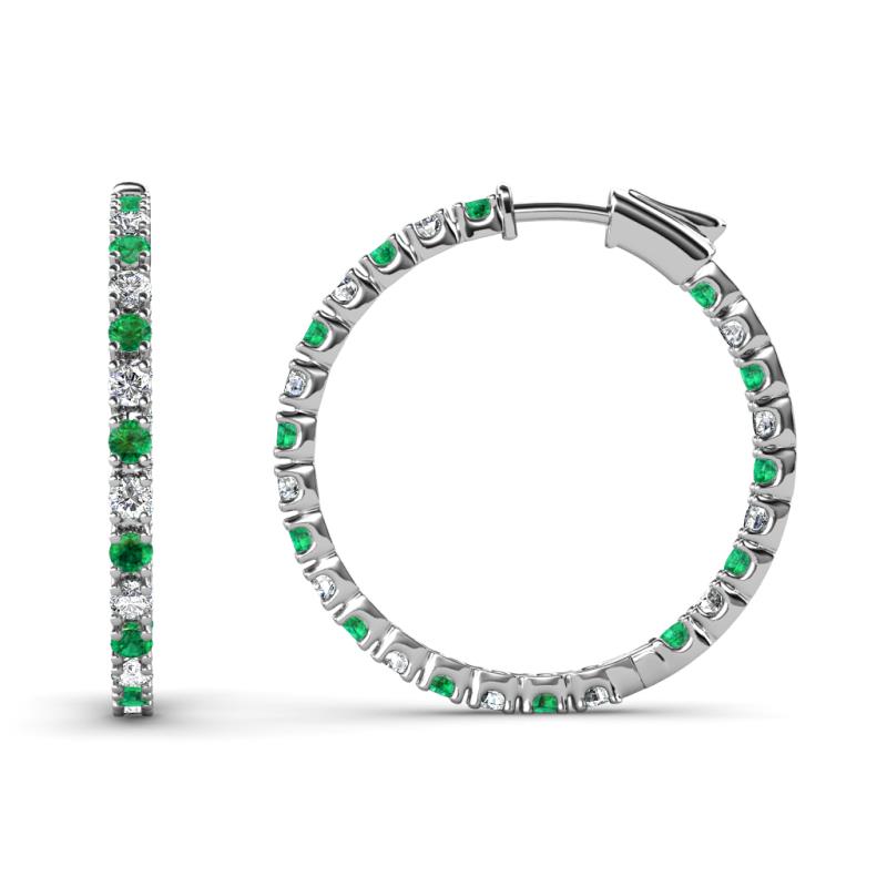 Melissa 0.90 ctw (1.70 mm) Inside Outside Round Emerald and Natural Diamond Eternity Hoop Earrings 