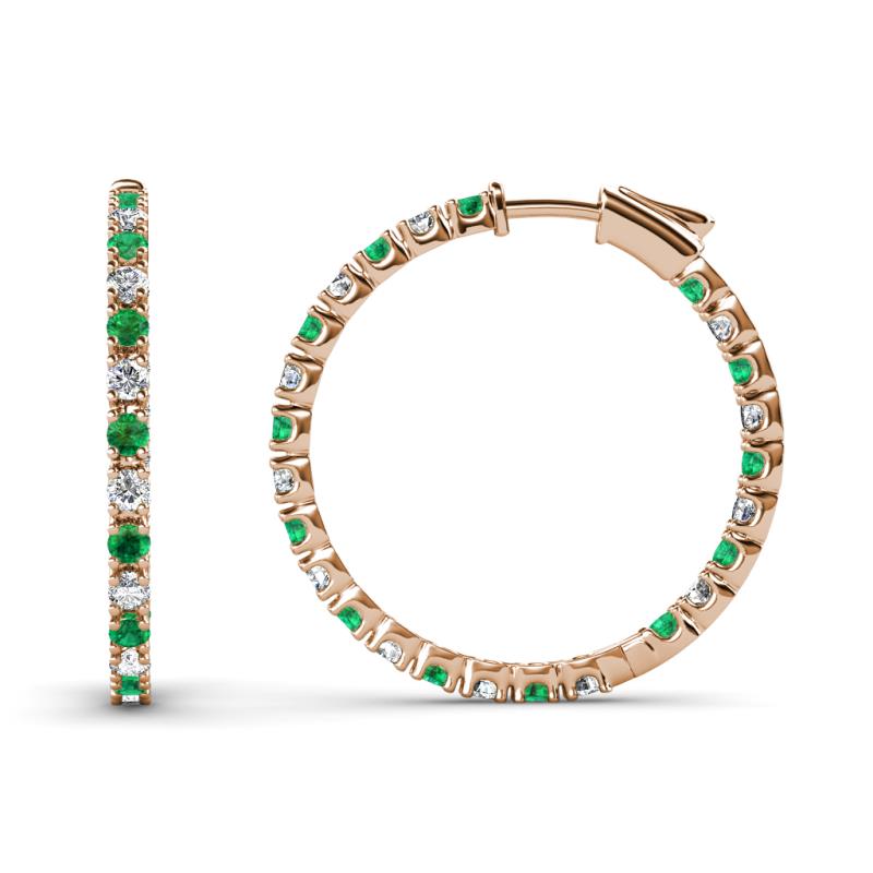 Melissa 0.90 ctw (1.70 mm) Inside Outside Round Emerald and Natural Diamond Eternity Hoop Earrings 
