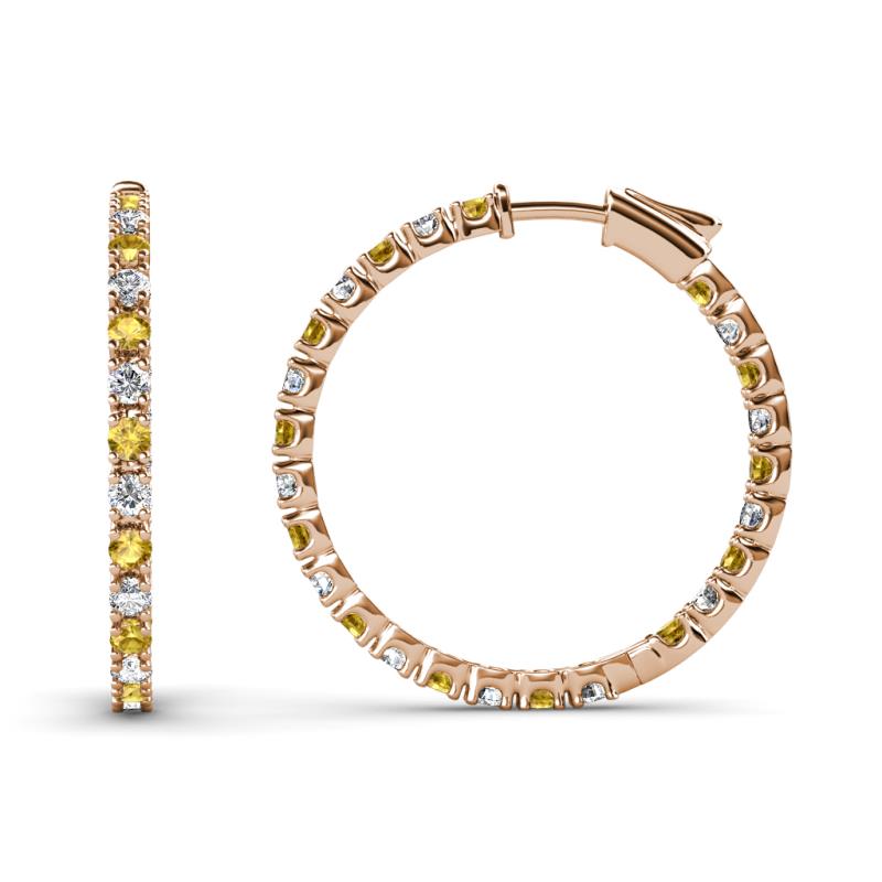 Melissa 0.90 ctw (1.70 mm) Inside Outside Round Citrine and Natural Diamond Eternity Hoop Earrings 
