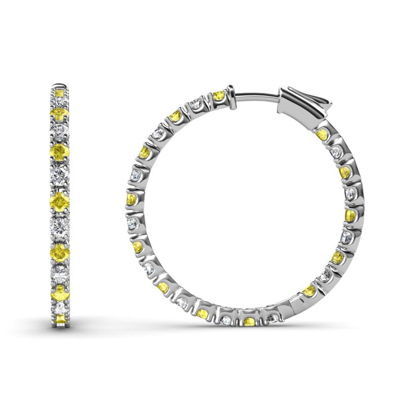 Melissa 1.00 ctw (1.70 mm) Inside Outside Round Yellow Sapphire and Natural Diamond Eternity Hoop Earrings 