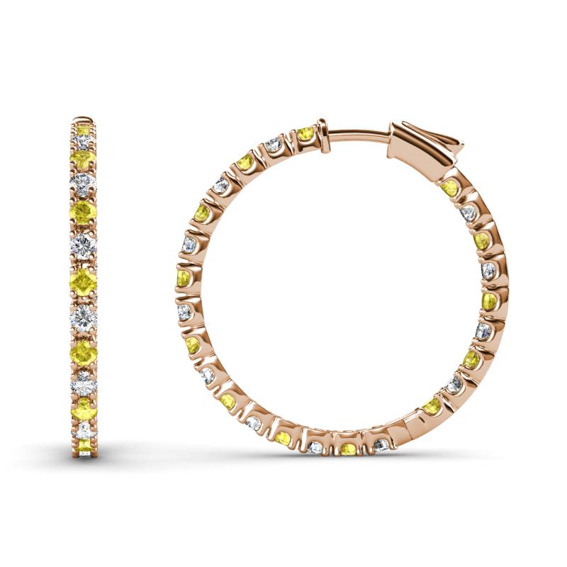 Melissa 1.00 ctw (1.70 mm) Inside Outside Round Yellow Sapphire and Natural Diamond Eternity Hoop Earrings 