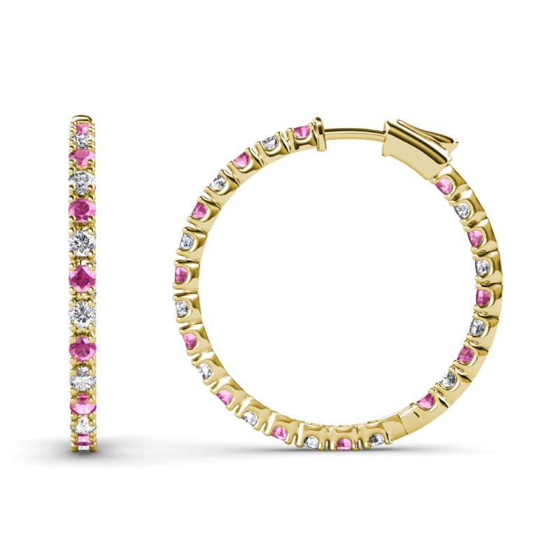 Melissa 1.03 ctw (1.70 mm) Inside Outside Round Pink Sapphire and Natural Diamond Eternity Hoop Earrings 