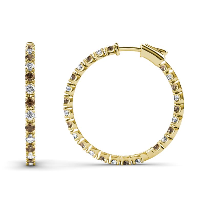 Melissa 1.00 ctw (1.70 mm) Inside Outside Round Smoky Quartz and Natural Diamond Eternity Hoop Earrings 