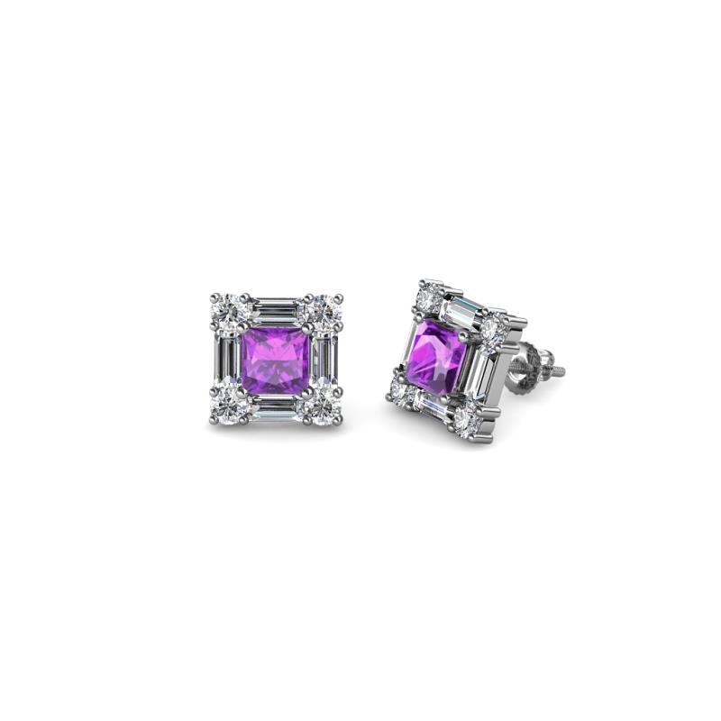 Katheryn Amethyst and Diamond Halo Stud Earrings 
