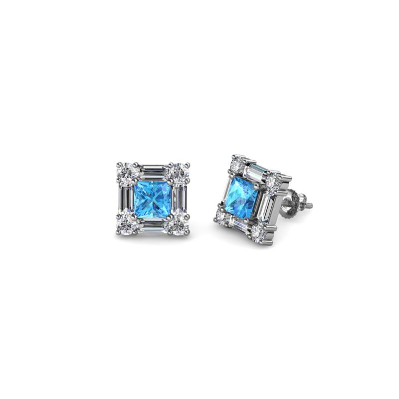 Katheryn Blue Topaz and Diamond Halo Stud Earrings 