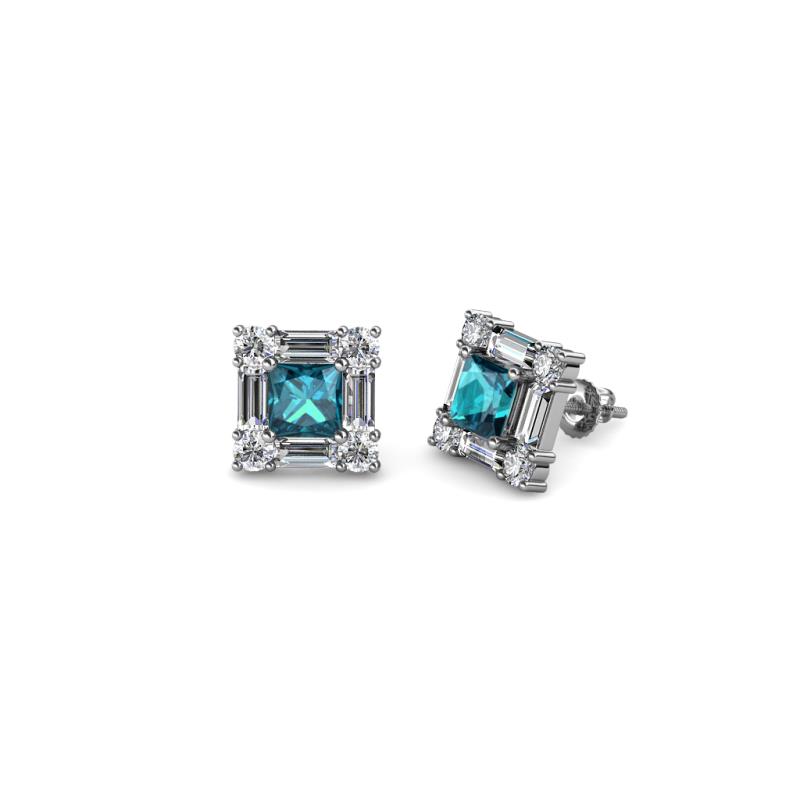 Katheryn London Blue Topaz and Diamond Halo Stud Earrings 