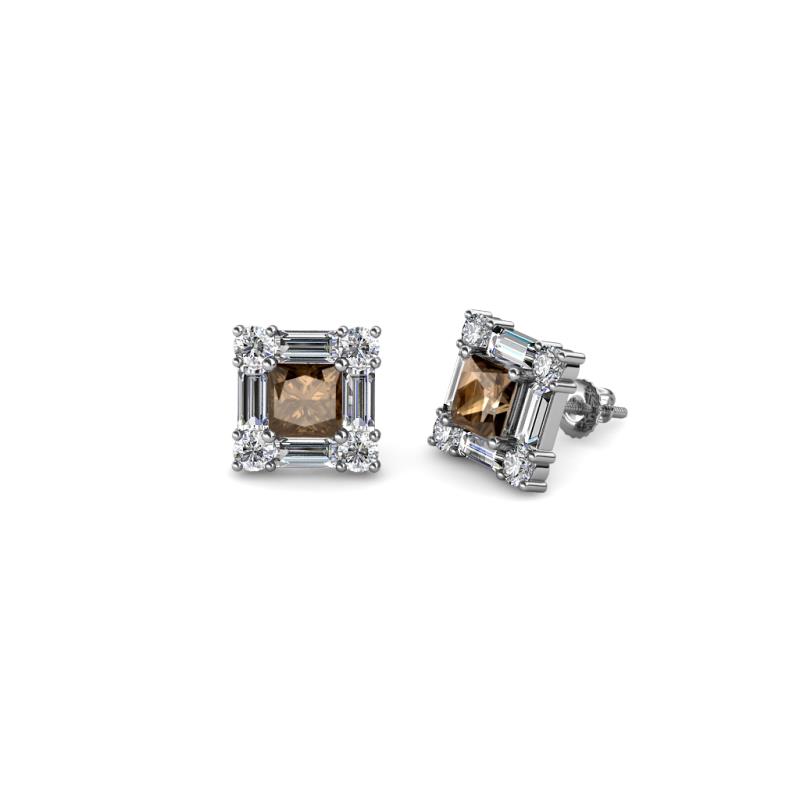 Katheryn Smoky Quartz and Diamond Halo Stud Earrings 