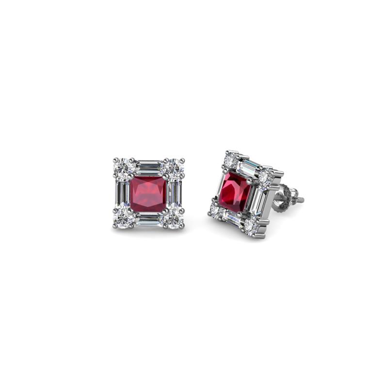 Katheryn Ruby and Diamond Halo Stud Earrings 