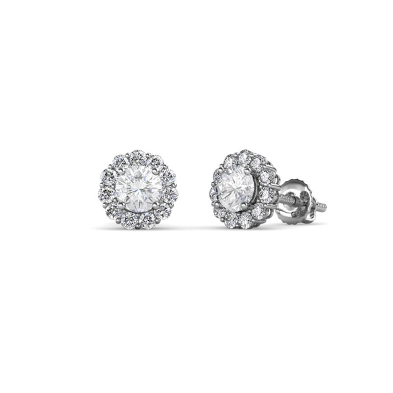 Ayana Round White Sapphire and Diamond Halo Stud Earrings 