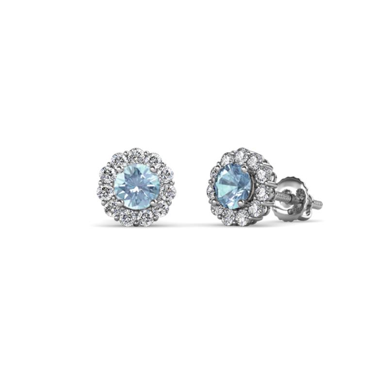 Ayana Round Aquamarine and Diamond Halo Stud Earrings 