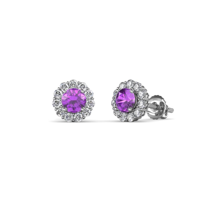 Ayana Round Amethyst and Diamond Halo Stud Earrings 