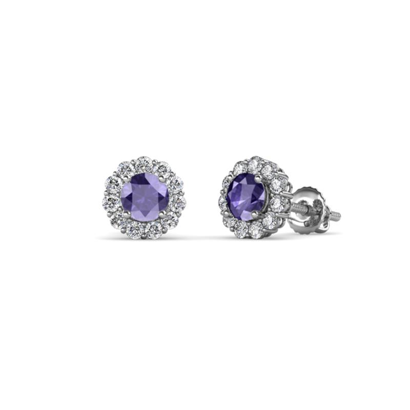 Ayana Round Iolite and Diamond Halo Stud Earrings 