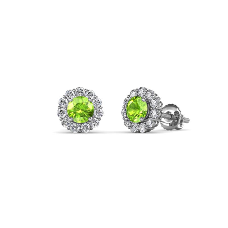 Ayana Round Peridot and Diamond Halo Stud Earrings 
