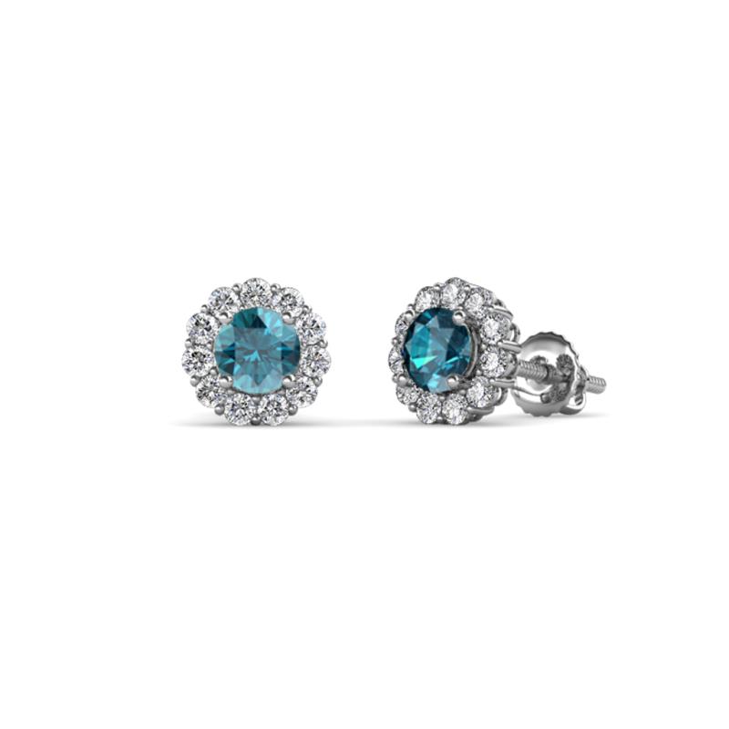 Ayana Round London Blue Topaz and Diamond Halo Stud Earrings 