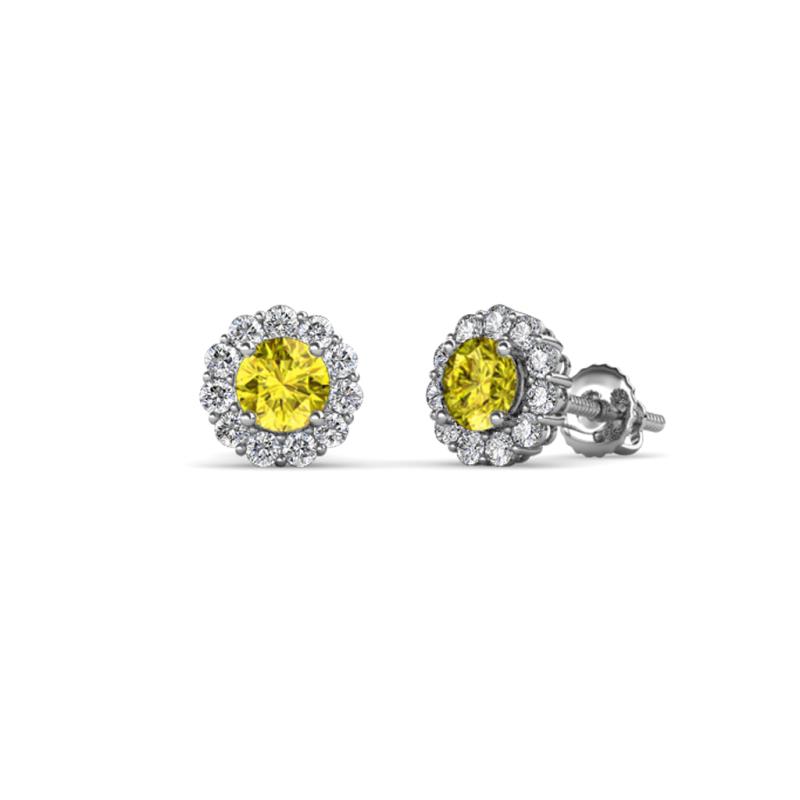 Ayana Round Yellow and White Diamond Halo Stud Earrings 
