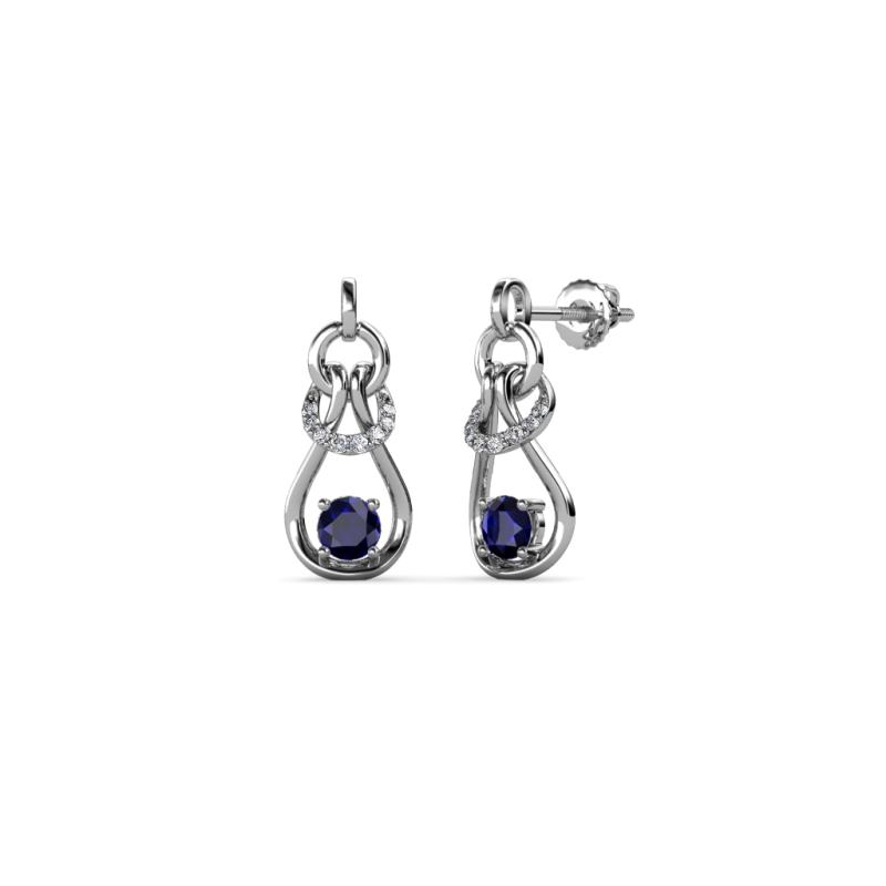 Lamisa Blue Sapphire and Diamond Love Knot Dangling Earrings 