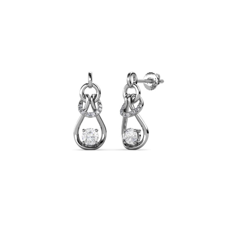Lamisa White Sapphire and Diamond Love Knot Dangling Earrings 