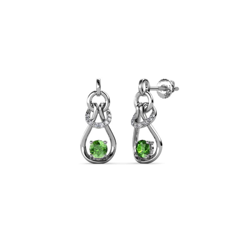 Lamisa Green Garnet and Diamond Love Knot Dangling Earrings 