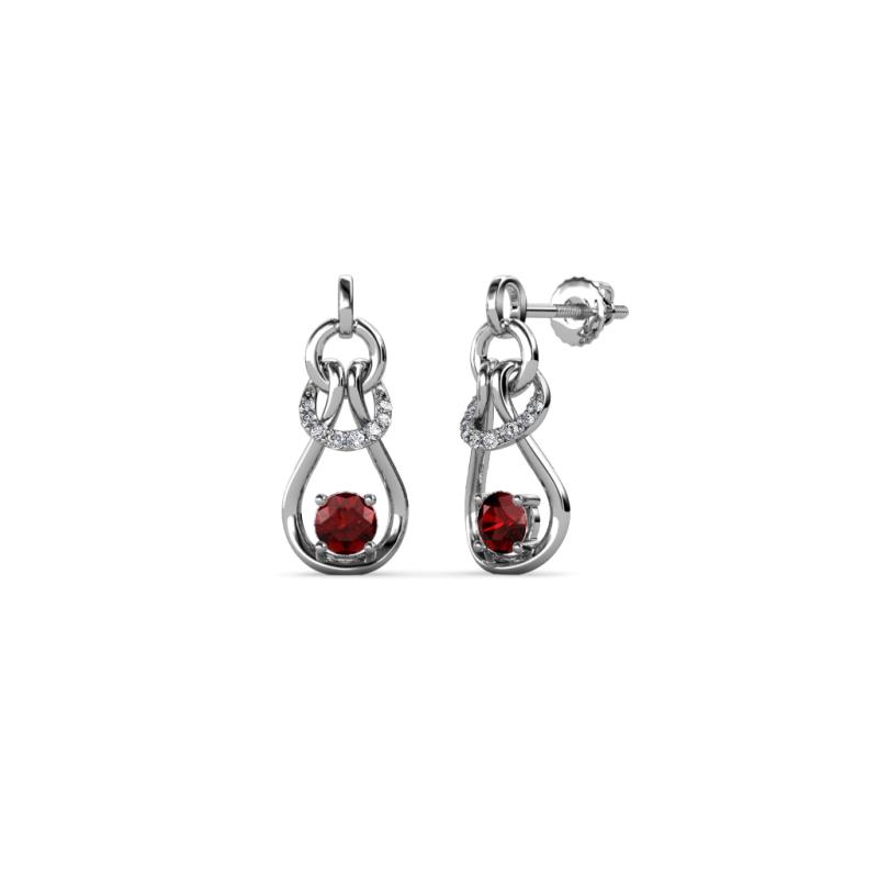 Lamisa Red Garnet and Diamond Love Knot Dangling Earrings 