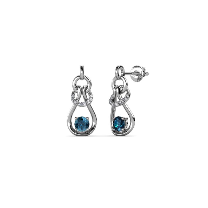 Lamisa Blue and White Diamond Love Knot Dangling Earrings 