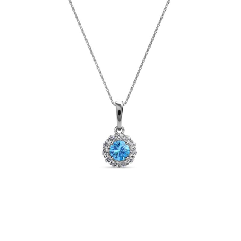 Shanon Blue Topaz and Diamond Halo Pendant 