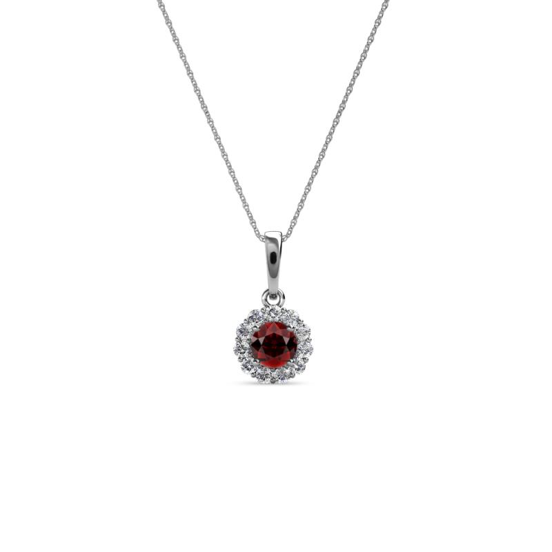 Shanon Red Garnet and Diamond Halo Pendant 