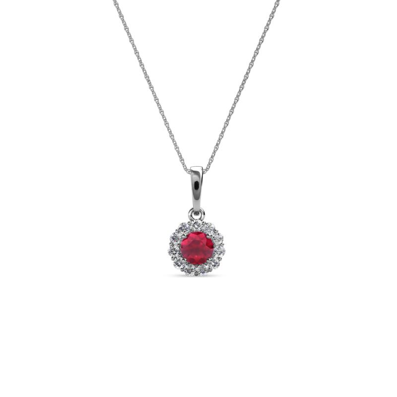 Shanon Ruby and Diamond Halo Pendant 