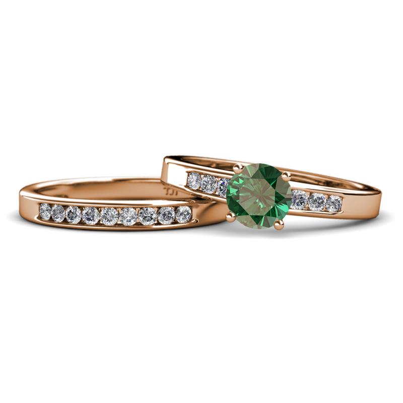 Merlyn Classic Diamond and Lab Created Alexandrite Bridal Set Ring 
