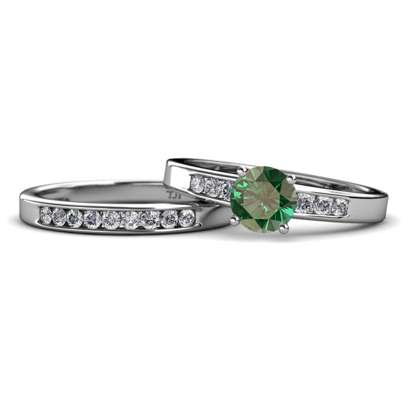 Merlyn Classic Diamond and Lab Created Alexandrite Bridal Set Ring 