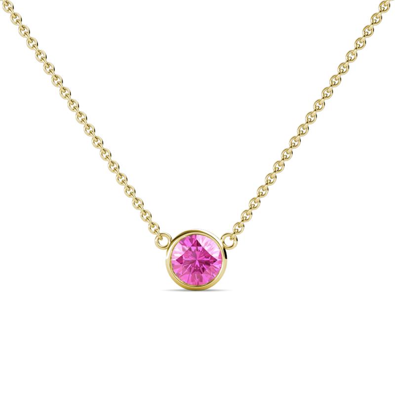 Merilyn 5.00 mm Round Lab Created Pink Sapphire Bezel Set Solitaire Pendant 