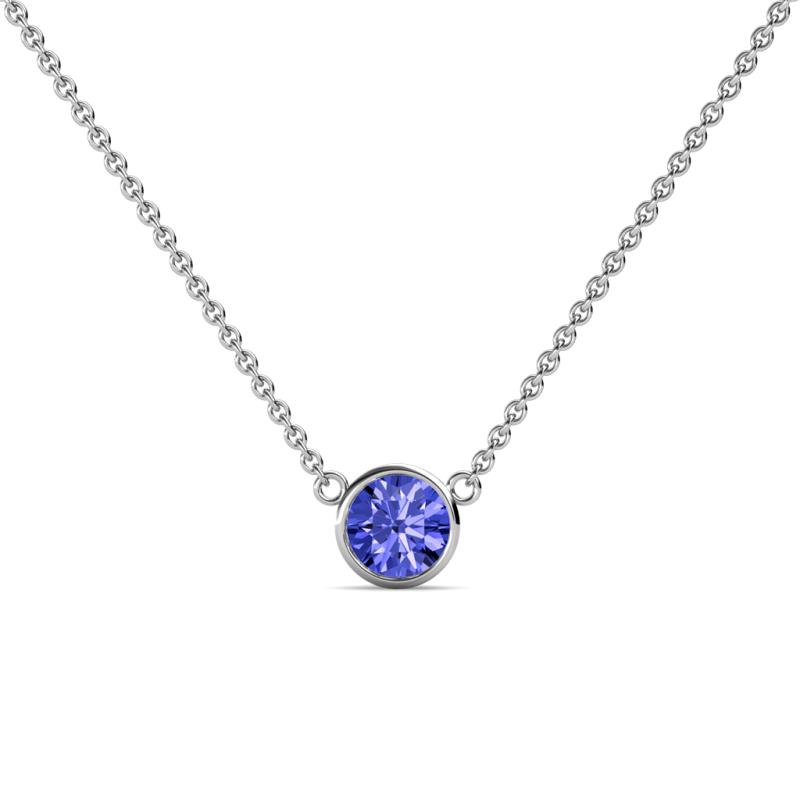 Merilyn Round Tanzanite Bezel Set Solitaire Pendant Round Tanzanite Bezel Set Womens Solitaire Pendant Necklace ct K White GoldIncluded Inches K White Gold Chain