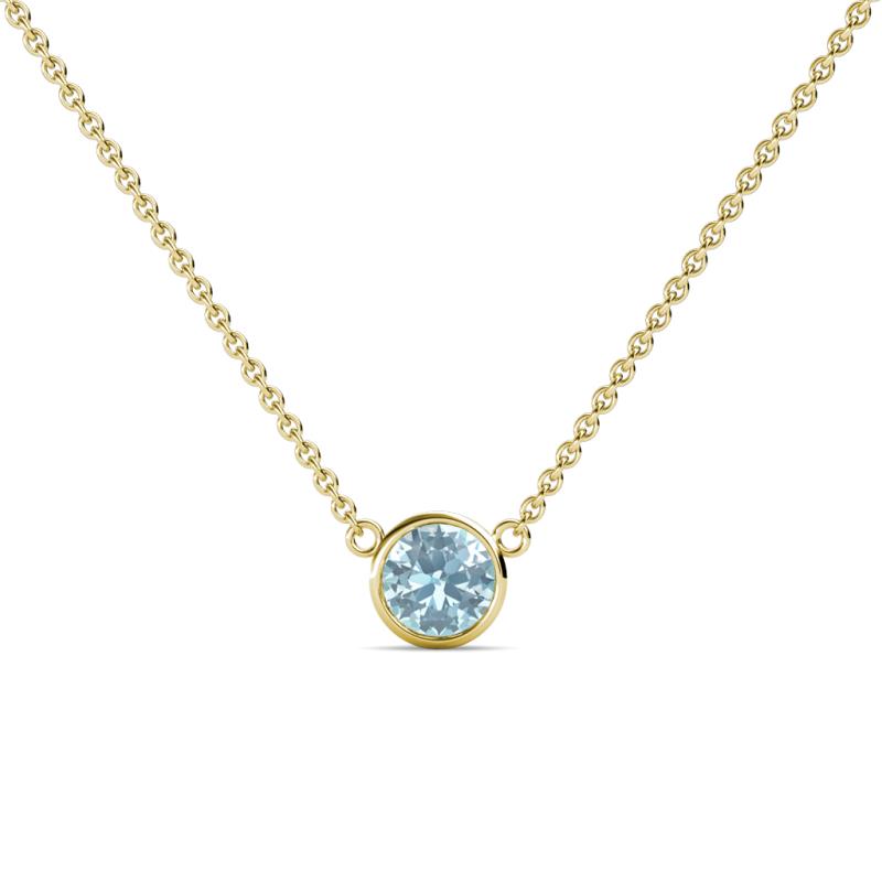 Merilyn 5.00 mm Round Aquamarine Bezel Set Solitaire Pendant 