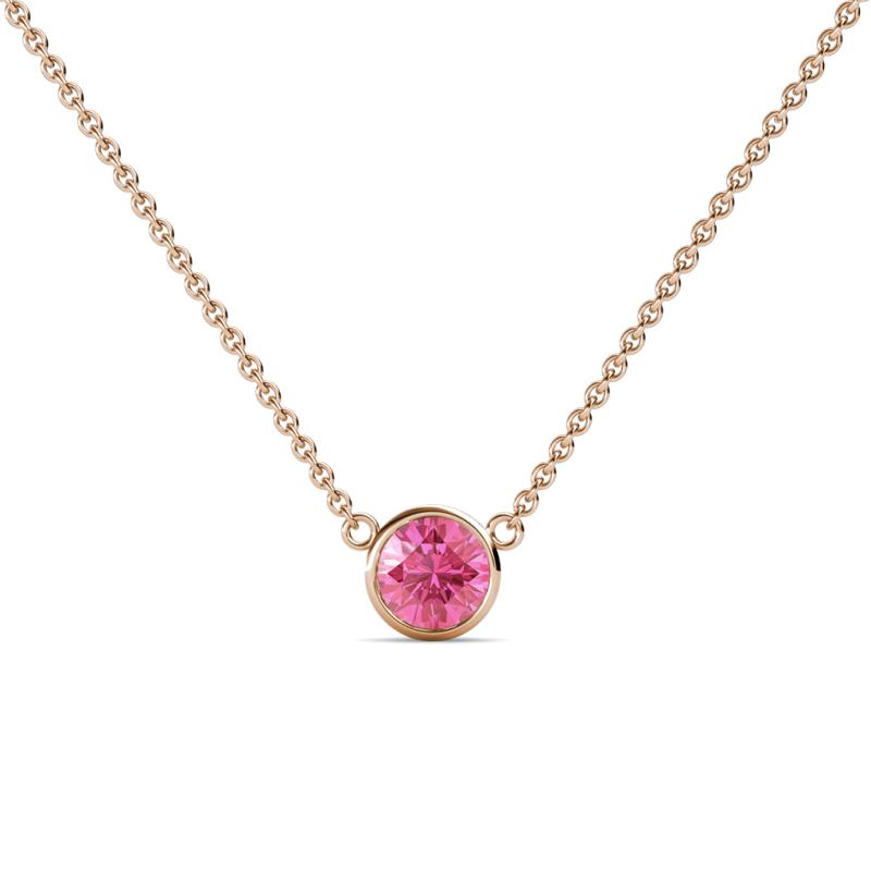 Merilyn 5.00 mm Round Pink Tourmaline Bezel Set Solitaire Pendant 