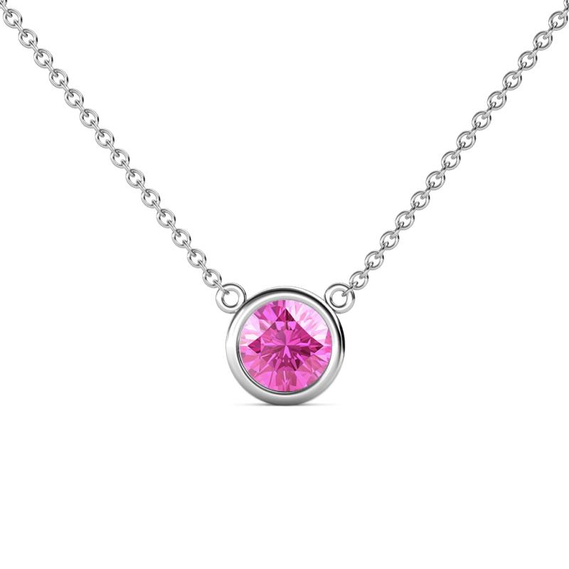 Merilyn 1.50 ct Round Created Pink Sapphire Bezel Set Solitaire Pendant 