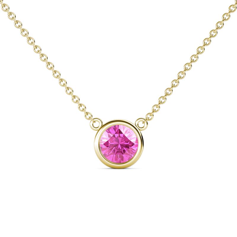 Merilyn 1.50 ct Round Created Pink Sapphire Bezel Set Solitaire Pendant 