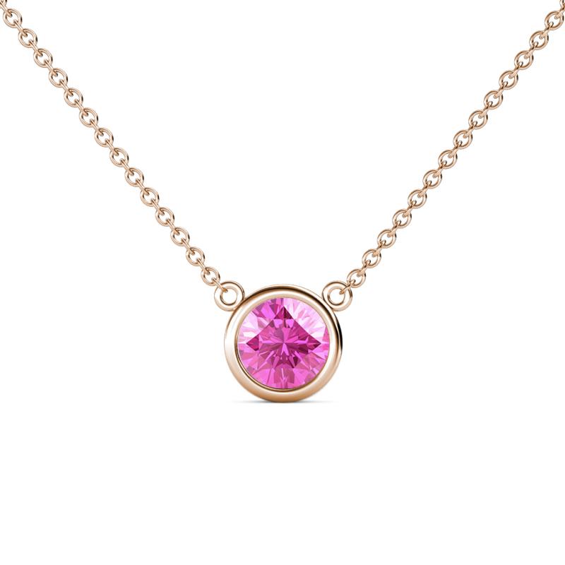 Merilyn 1.50 ct Round Created Pink Sapphire Bezel Set Solitaire Pendant 
