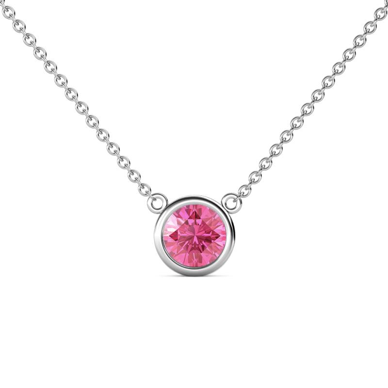Merilyn 0.87 ct Round Pink Tourmaline Bezel Set Solitaire Pendant 