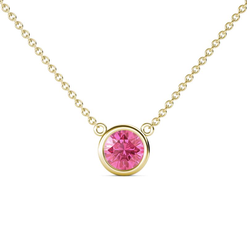 Merilyn 0.87 ct Round Pink Tourmaline Bezel Set Solitaire Pendant 