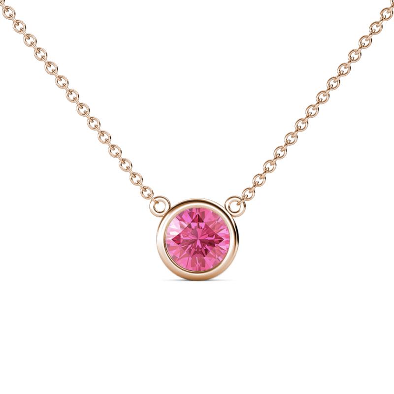 Merilyn 0.87 ct Round Pink Tourmaline Bezel Set Solitaire Pendant 