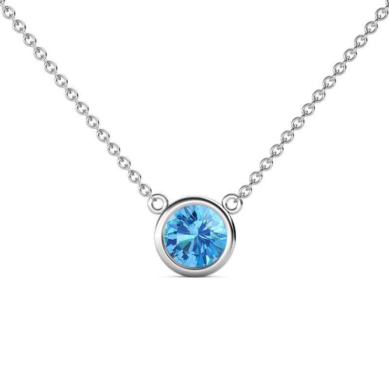 Merilyn 0.95 ct Round Blue Topaz Bezel Set Solitaire Pendant 
