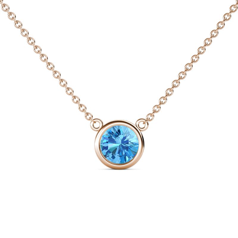 Merilyn 0.95 ct Round Blue Topaz Bezel Set Solitaire Pendant 